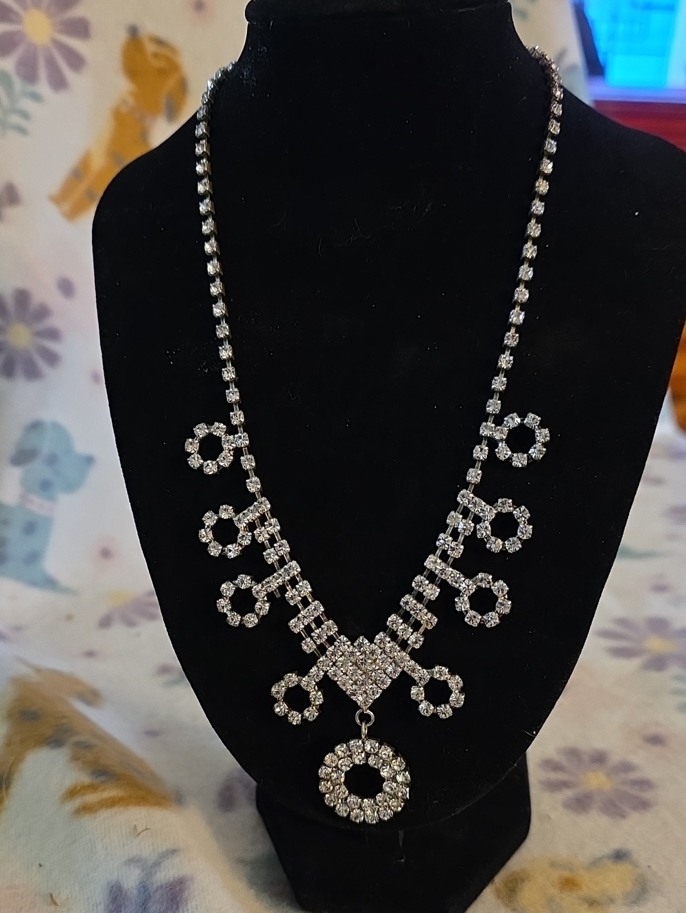 Rhinestone Statement Necklace - Clear Crystal Silver Tone